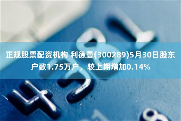 正规股票配资机构 利德曼(300289)5月30日股东户数1.75万户，较上期增加0.14%