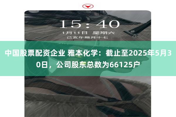 中国股票配资企业 雅本化学：截止至2025年5月30日，公司股东总数为66125户