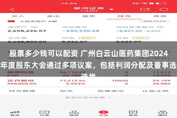 股票多少钱可以配资 广州白云山医药集团2024年年度股东大会通过多项议案，包括利润分配及董事选举