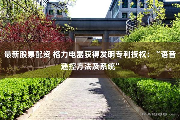 最新股票配资 格力电器获得发明专利授权：“语音遥控方法及系统”