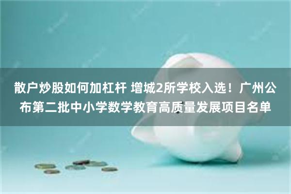 散户炒股如何加杠杆 增城2所学校入选！广州公布第二批中小学数学教育高质量发展项目名单